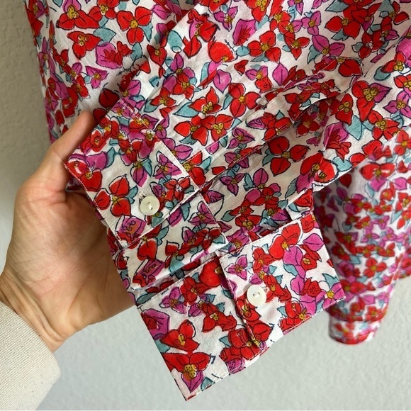Roller Rabbit Floral Button Down Blouse Top Size L Pink Red Cotton - Picture 9 of 10